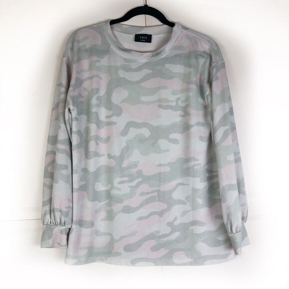 VICI Pastel Camo Lightweight Sweatshirt Long Sleeve Top Size Small - Picture 1 of 6